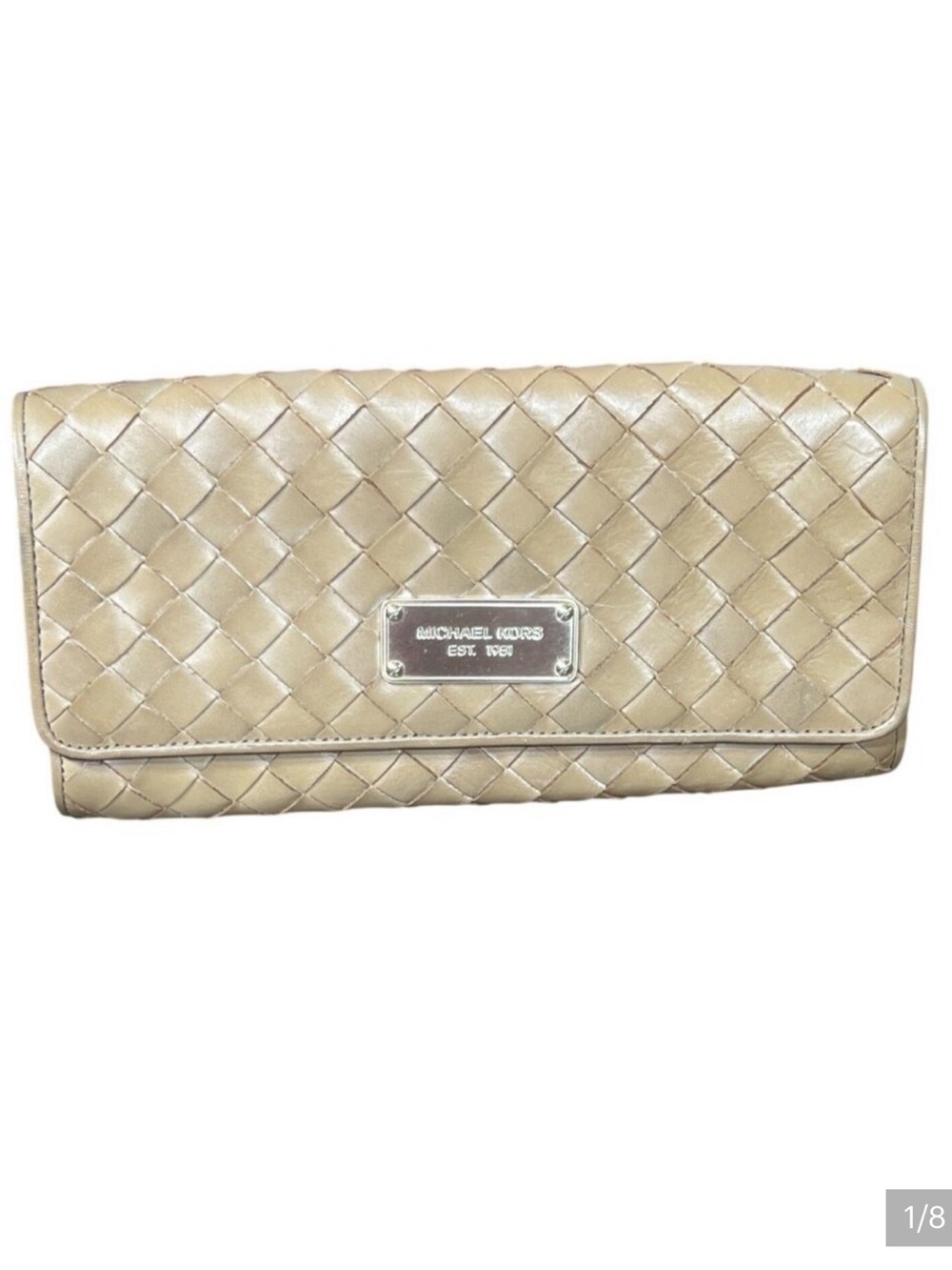 MICHAEL KORS Basket Weave Leather Clutch in Tan OS EUC